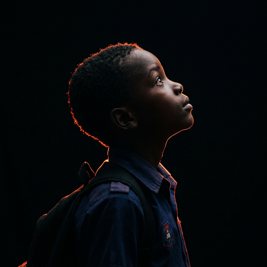 African school boy looking at AI glow